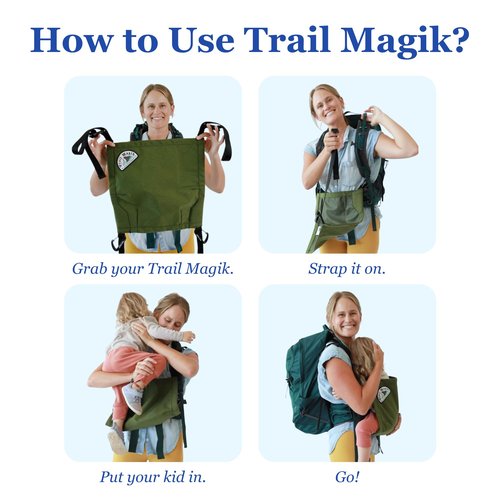 Trail Magik Kid Carrier | Ultra Lightweight Child Carrier for Hiking | Ultra-Compact Child Carrier to Attach Your Hiking Backpack for Kids 1+ Years, Up to 43 lbs Pounds (Black)