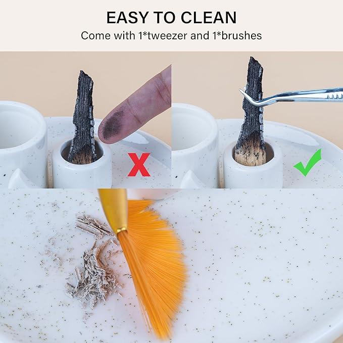 ZenBless 4 in 1 Incense Burner Holder, Palo Santo Holder, Sage Holder for Burning, Incense Holder for Sticks, Candle Holder, 5.9 inches Ceramic Ash Catcher Tray for Meditation Yoga Room(White)
