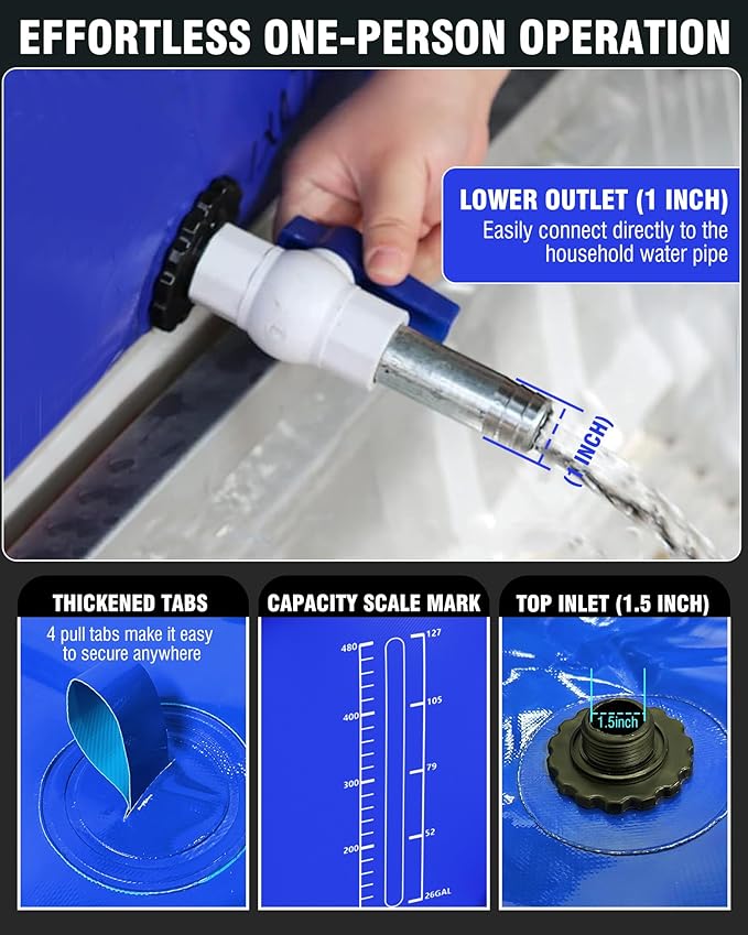PYY Portable 143 Gallon Water Bladder - Truck Bed,Carrier Cart, Large Water Bob Bathtub Emergency Water Bladders for Outdoor RV & Car Camping,Water Storage Bladder with Spigot,Overflow Kit-Blue 540L
