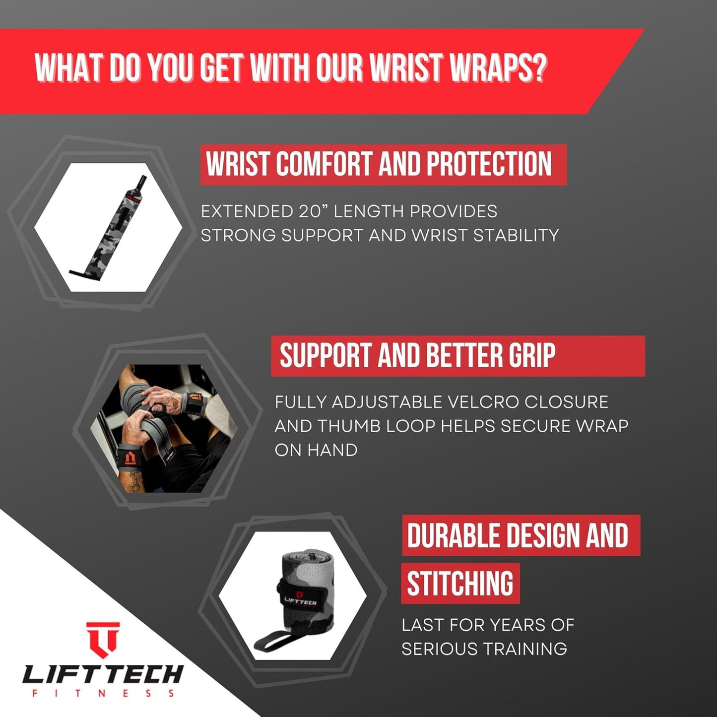PRO 20'' Lifting Wrist Wraps - Wrist Wraps for Weightlifting Men and Women Suitable - Thumb Loop Wrist Straps for Crossfit, Strength Training - Pair of 2