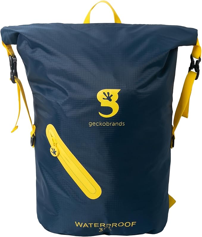 geckobrands Lightweight 30L Waterproof Backpack - Lightweight Watertight Outdoor Bag Hiking Traveling Light Water Activities