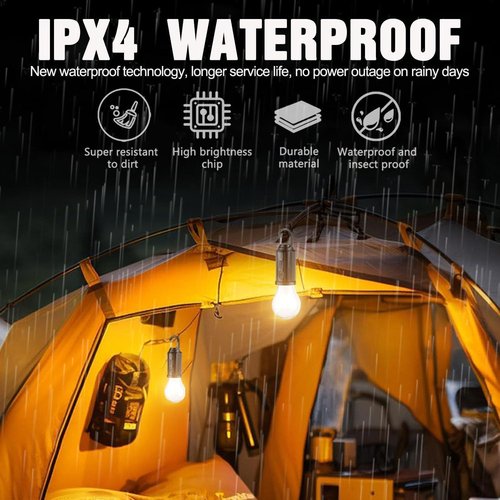 MODOAO Led Tent Lights 5 Pack Camping Lantern USB Rechargeable Solar Tent Lights,Outdoor Hanging Light Bulbs with Clip Hook 3 Mode Lighting Warm White