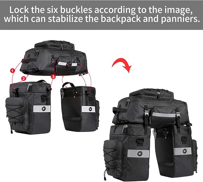 HUNTVP Bike Pannier Bag Bicycle Rear Rack Bag Waterproof - 3 in 1 Cycling Multi Function Rear Seat Bag with Rain Cover