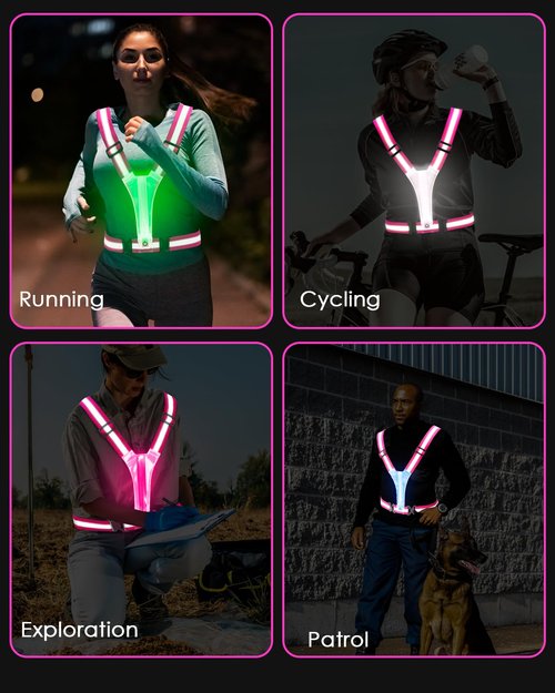 Zacro LED Reflective Vest Running Gear 2 Pack, 5 Lights Colors High Visibility Reflective Running Gear Rechargeable Light Up Running Vest for Walking Running Cycling, Adjustable for Men Women Kids