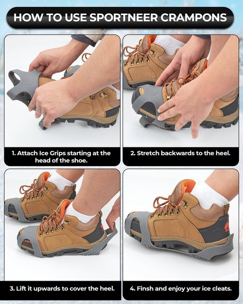 Crampons, Ice Cleats for Shoes and Boots with 28 Spikes, Ice Snow Traction Cleats, Ice Cleat Slip-on Stretch Footwear, Lightweight Crampon Cleats for Women Men Walking Shoveling Snow on Ice and Snow