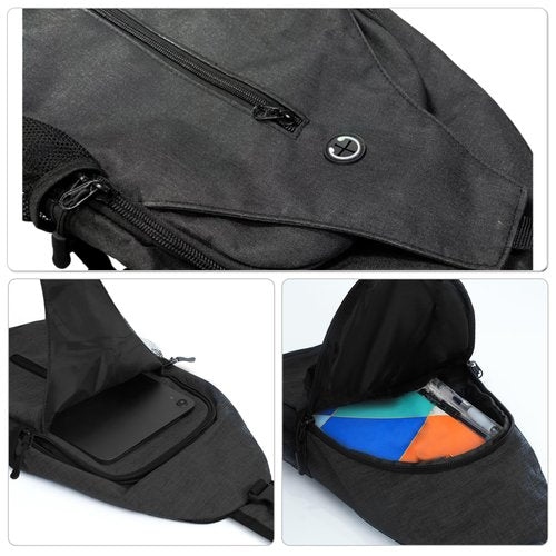 Monoki Sling-Bag Crossbody-Bag Women-Men Backpack-Daypack - Hiking Chest Travel with Water Bottle Pocket Adjustable Strap Multiple Layers Black