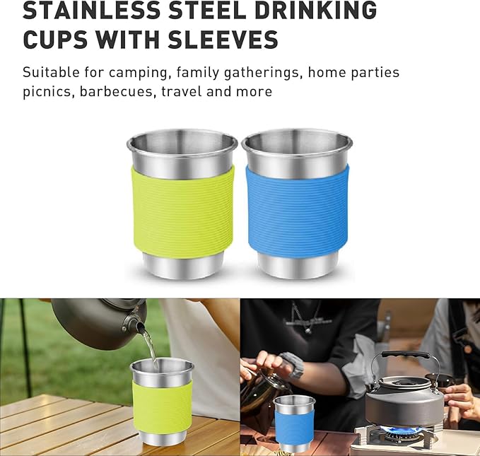 Camping Cookware Camping Cooking Set, Non-Stick Pots and Pans with Stove and Kettle, 2 Stainless Steel Plates, 2 Water Cups, 2 Sets of Knives and Forks, Spatula, Dish Towel, Backpack Storage Bag