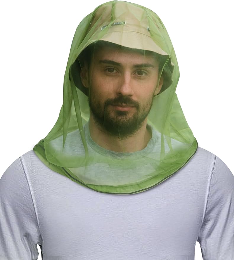 HENNCHEE Mosquito Head Net Mesh, Bug Net for Head, Extra Fine Holes Face Neck Protecting Net Outdoor Mosquito Proof with Carry Pouch