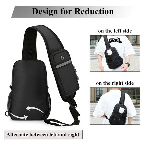 VANNMESTER Crossbody Sling Bag for Men Women Travel Sling Bag with Bottle Holder & Phone Pouch Lightweight One Strap Sling Backpack for Hiking Walking Biking
