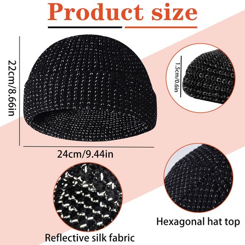 Thin Fisherman Beanie Hat for Men Women Fall Winter，Reflective Running Hat，Reflective Fisherman Beaniefor Women Men(US, Alpha, One Size, Large, Black)