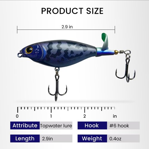 Pristis 3 pcs Top Water Fishing Lures with Single Propeller Tail, Plopper Lure Set, Plopping Sputter Hard Bait Saltwater Freshwater, Topwater Whopper Minnow Swimbait for Bass Perch Pike Muskie Crappie