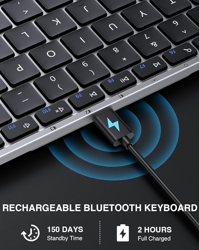 ProtoArc Foldable Bluetooth Keyboard, XK01 Folding Wireless Portable Keyboard with Numeric Keypad, Full-Size Travel Keyboards for iPad Tablet Smartphone Laptop PC Windows iOS Android, Black Silver