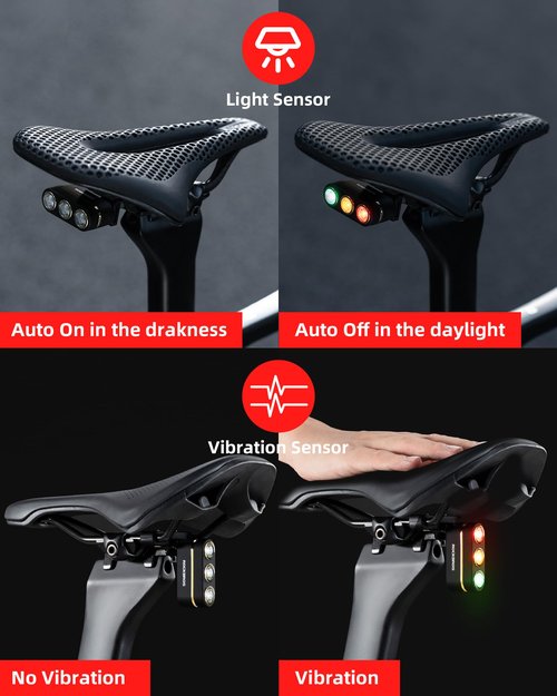 ROCKBROS Rechargeable Bike Tail Light, Brake Sensing Rear Bike Light, Ultra Bright Led Bicycle Tail Lights for Night Ride, Ipx6 Waterproof Safety Flashlight, Cycling Safety Accessories