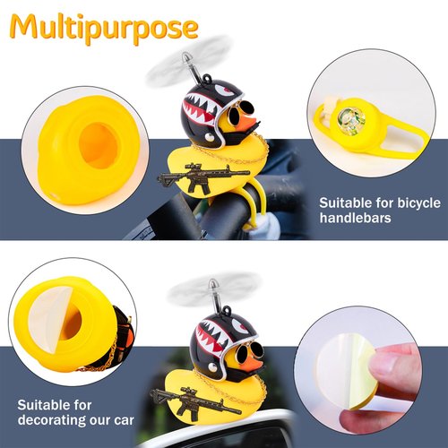 wonuu 2Pcs Car Rubber Duck for Dashboard Decorations with Propeller Helmet Sunglasses Necklace Cars Accessories Yellow Ducks Car Ornament, Black+Shark