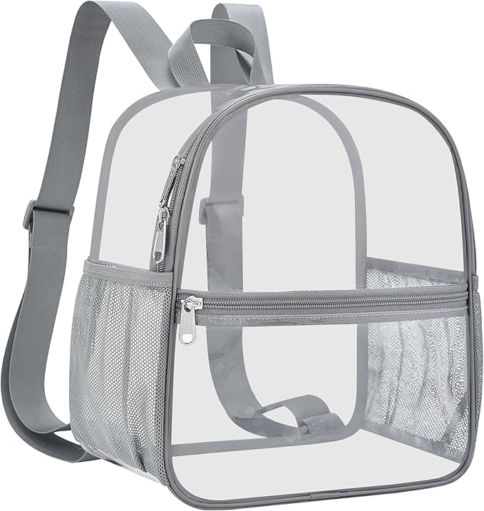 Oraben Clear Backpack for Stadium Events Clear Stadium Backpack 12x6x12 Bag (Nylon Shoulder Straps, Grey)