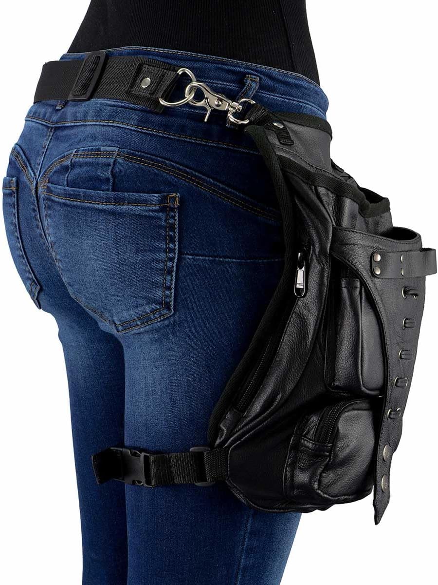 Milwaukee Leather MP8898 Black Leather Conceal and Carry Thigh Bag with Waist Belt