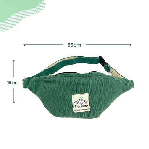 TruHemp Hemp Fanny Pack, Green – Adjustable Strap Multi-Pocket Waist Bag for Travel, Festivals, and Hiking