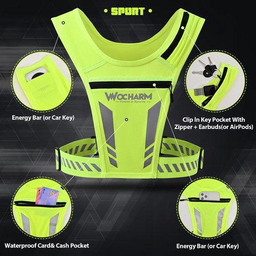 Reflective Vest Chest Phone Holder, Adjustable Hydration Training Workout Gear for Nighttime Running Biking Motorcycle Dog Walking (Fluorescent green)