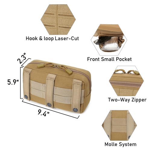 Tactical Molle Horizontal Admin Pouch with Front Drawstring Pocket EMT Pouch EDC Utility Orgaznier Bag (OD Green)