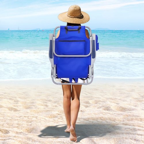 Yestomo Beach Chair with Backpack Straps, Heavy Duty Backpack Beach Chairs for Adults with 4 Positions, Lay Flat Beach Chair with Large Cooler Pouch, Support to 350LBS
