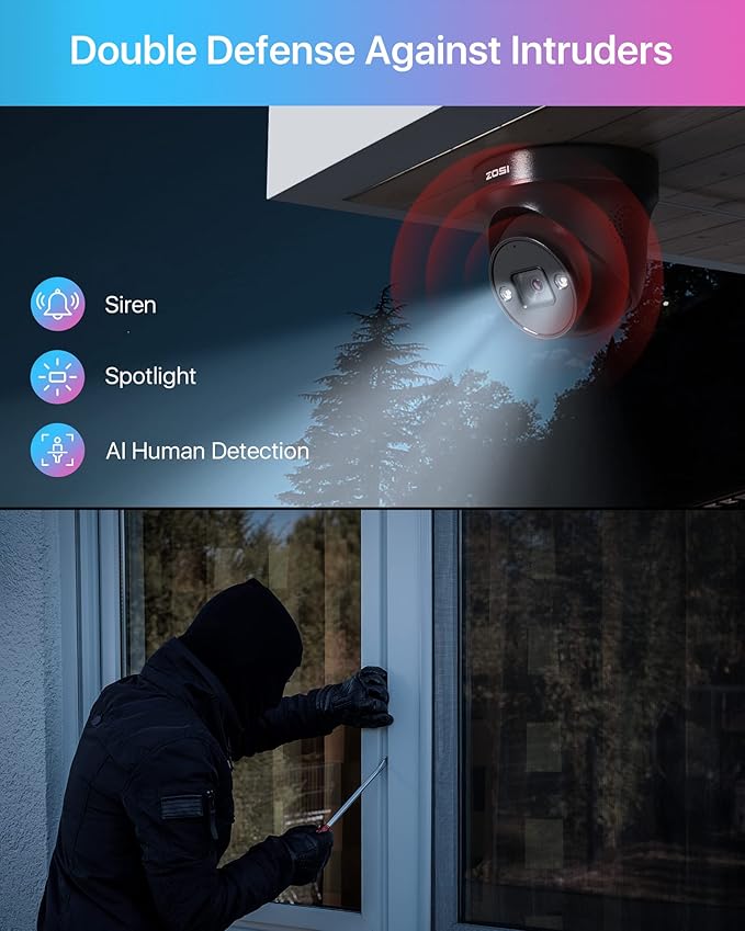 ZOSI 4K PoE Add On Camera,Person Vehicle Detection, Color Night Vision, Sound & Light Siren, Two Way Audio, 8MP Weatherproof Home Security Dome Cam for Outdoor Indoor, Only Work 4K PoE NVR