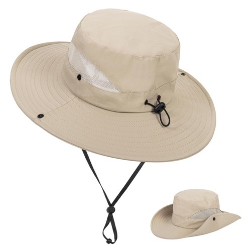 Kids-Bucket-Summer-Sun-Hat Wide-Brim Outdoor Fishing Beach UV-Protection Cap（7-14 Years Dark Beige