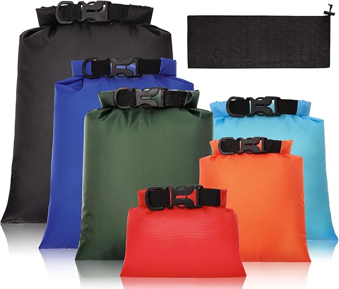 6Pack Waterproof Dry Bags,Ultimate Dry Sack,Lightweight Outdoor Dry Sacks,Multicolour Dry Bag for Kayaking Hiking Rafting Boating Camping Swimming Travel(1.5L, 2.5L, 3L, 3.5L, 5L, 8L)