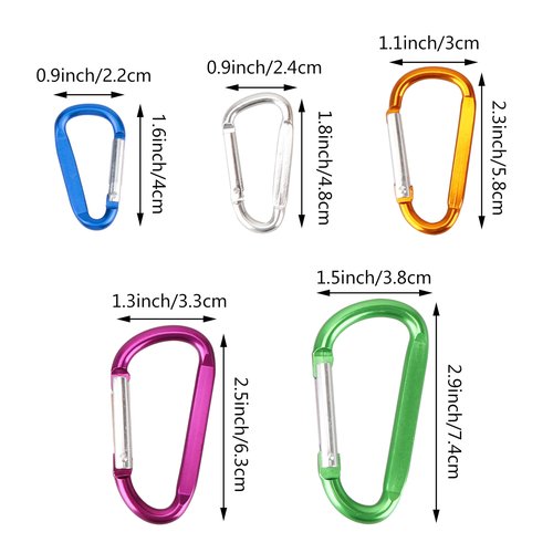 SWATOM Aluminum D-Shape Carabiner Clip 1.8/2.2/2.6/3 Inches Spring Snap Hook Keyring Carabiners for Camping Traveling Hiking Keychains Outdoor Accessories (10P/20P) (1.6 inch Random 10P)