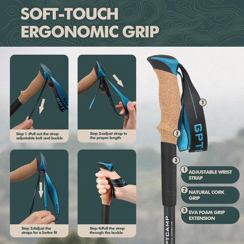 GPTCAMP Walking Sticks,Trekking Poles Collapsible Hiking Poles,Lightweight Folding Travel Walking Pole for Men Women,2pc Adjustable Hiking Stick with EVA Foam Grips for Backpacking,Blue