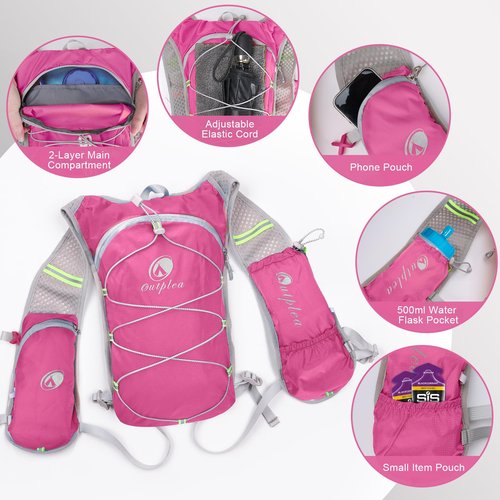 Outplea Pink Small Lightweight Running Hydration Vest with 2L Water Bladder for Women, Lightweight Water Backpack Hydropack for Hiking