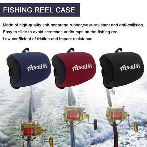 Aventik Neoprene Fishing Reel Cover Pouch Round Baitcasting Trolling Reels Storage Conventional Reel Cover Durable Soft Protection (Black/Red, XL:5.1''Width x 3.5''Diameter)