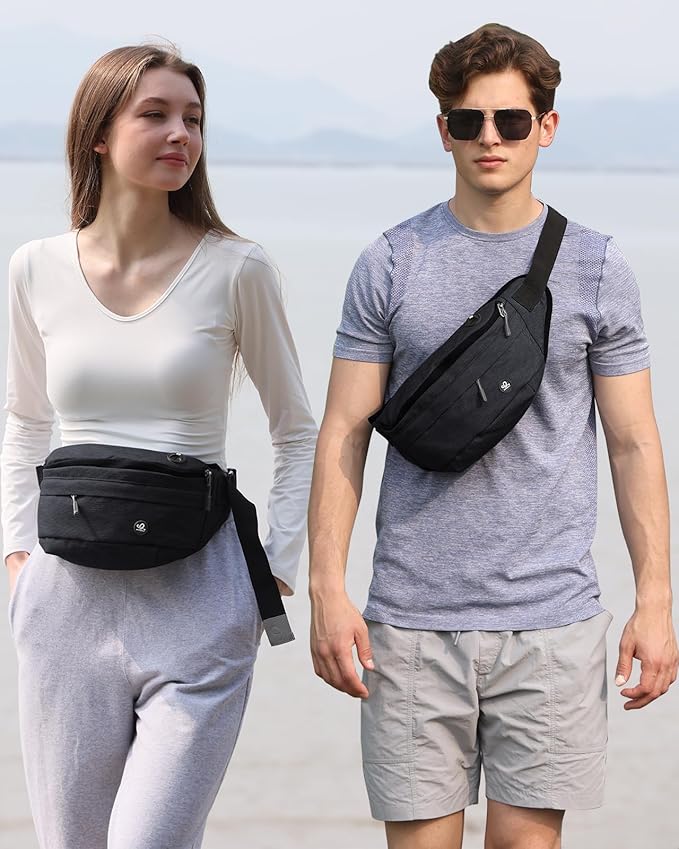 WATERFLY Fanny Pack for Men Women Water Resistant Large Hiking Waist Bag Pack Carrying All Phones for Running Walking Traveling