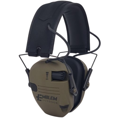 Emblem Outdoor Shield Pro Electronic Shooting Ear Protection for Gun Range | NRR 23dB | 4X Sound Amplification. Adult and Kid Hearing Protection Earmuffs for Noise Cancellation - Green