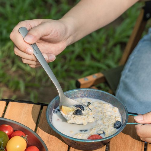 iBasingo 18.1cm Titanium Spoon with Big Bowl Lightweight Metal Camping Cutlery Durable Long Handle Soup Spoon Ti1068T