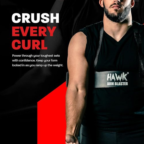 HWK Arm Blaster for Biceps & Triceps, Heavy Duty Aluminum Bicep Blaster with Thick Neoprene Padding for Neck Support, Adjustable Straps for Weightlifting & Bodybuilding, Portable Arm Workout Equipment