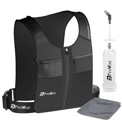 PROVEST Running Vest with 8 Pockets, Lightweight Hydration Backpack with Phone and Bottle Holders for Trail Running, Hiking, Cycling, Running Vest for Women and Men ( Black )