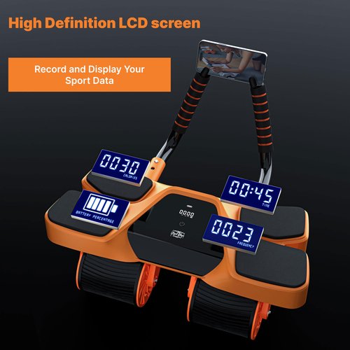 Royal Blaze 2025 New 4-Wheel Abdominal Roller with Elbow Support : Latest Upgraded High-Performance Exercise Machine With Automatic Rebound, Multi- layered Anti-Slip Design with Calorie Counting LCD Screen (Orange & Black)