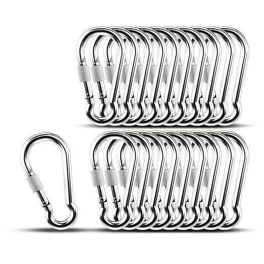 KINLINK 20 Pack Screw Locking Carabiner, 3.15 inch Heavy Duty Carabiner Clips, 304 Stainless Steel Small Caribeener Clips, Caribiniers for Outdoor Camping, Swing, Hammock, Hiking, Quick Link