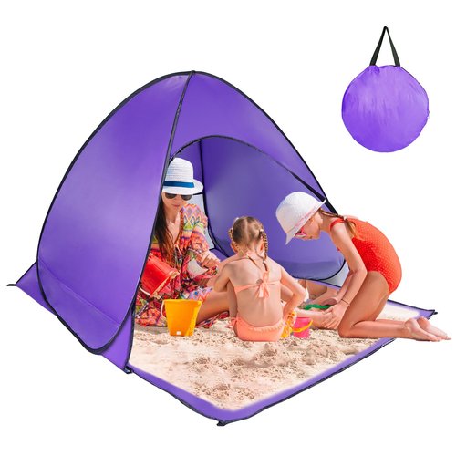 Pop Up Beach Tent, Anti UV Automatic Sun Shelter Umbrella, Portable Sun Shade Shelter for 2-3 People, Outdoor Instant Pop Up Beach Shade Tent with Carrying Bag, Purple