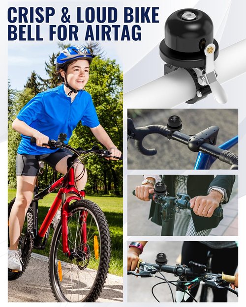 VICTGOAL Bike Bell for Airtag Bike Mount Hidden Holder Anti-Theft Tracker Case Ring Bicycle Bell for Handlebars Adult Mountain Road Bikes (Black)