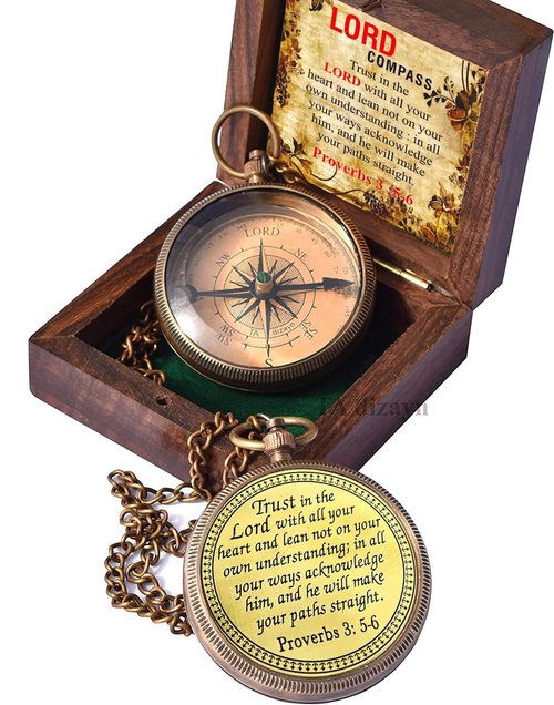 Trust in The Lord -Proverbs 3: 5-6 Engraved Compass, Graduation Gifts for Him, Birthday Gifts for Son, Husband, Inspirational, Motivational, Christmas, 2025 Unique Office Decor, Greeting Card Included