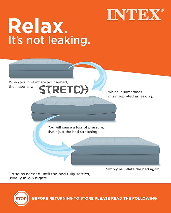 Intex 64778E Dura-Beam Standard Prestige Air Mattress: Fiber-Tech – Full Size – Hand-Held Battery Pump – 10in Bed Height – 600lb Weight Capacity (Pack of 3)
