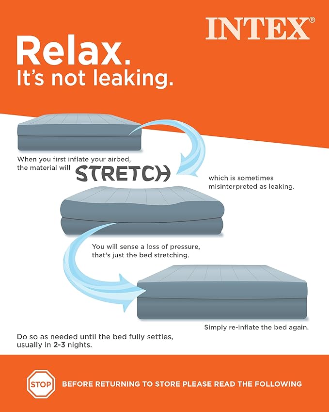 Intex 64157E Dura-Beam Plus Mid-Rise Air Mattress: Fiber-Tech – Twin Size – Built-in USB Electric Pump – 14in Bed Height – 300lb Weight Capacity