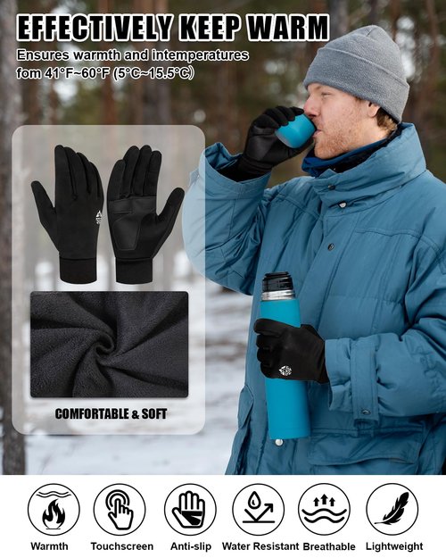 RIGWARL Thin Fleece Gloves for Cold Weather, Early Winter Gloves Men Women with Touchscreen Fingers, Thermal Warm Drving Gloves for Running Hiking Walking Skiing Biking, Great Gift for Late Autumn