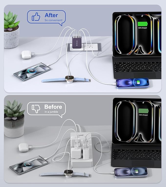 50W 2-Pack USB C Wall Charger Block, 5-Port C Charger Fast Charging Block PD Power Adapter +QC 3.0 Multiport Type C Box Brick Cube USB A Wall Plug for iPhone 16/15/14/13 Pro Max,Samsung Galaxy(Purple)