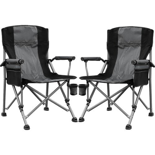 Camping Chair for Adults 2 Pack Heavy Duty Outdoor Patio Lawn Chairs Portable Support 350 LBS High Back Padded Oxford with Armrests, Storage Bag, Cup Holder, for Outside Fishing, Camping, 2PCS