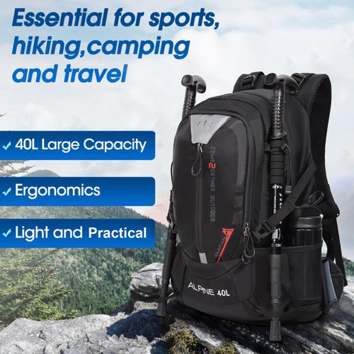 MIAZIB Hiking Backpack Camping 40L Outdoor Daypack Lightweight Travel Backpack with Rain Cover for Women Men (Black)