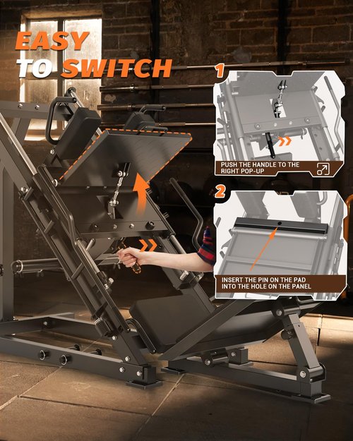 Leg Press & Hack Squat Machine - 2 in 1 Adjustable for Home Gym with Linear Bearing & 45-Degree Hack Squat for Lower Body Workout with Weight Storage Holders