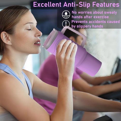 Silicone Boot for Stanley Cup 40 oz Bottom Protector & Replacement 12” Straw Set Compatible for Stanley Tumbler Accessories Quencher with Handle Full Body Sleeve Case Anti-Slip (Pink Purple)