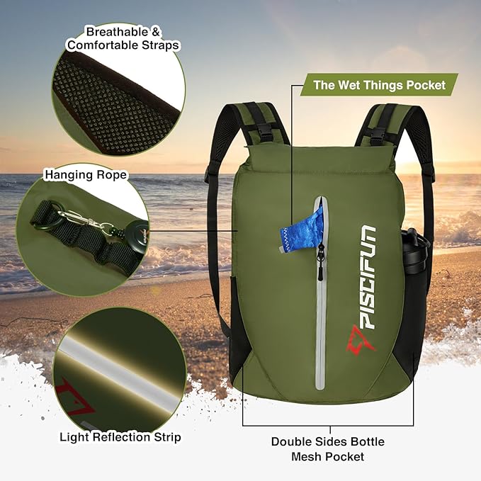 Piscifun Dry Bag Waterproof, Lightweight Dry Backpack with Waist Pouch and Phone Case for Kayaking, Boating 10L 20L 30L